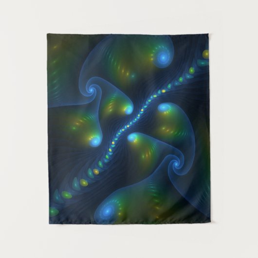 Fantasy Lights Abstract Blauw Groen Geel Fractal Wandkleed (Voorkant)