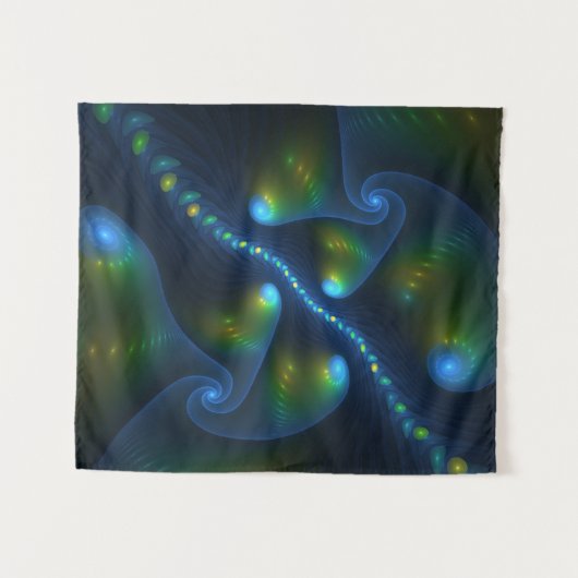 Fantasy Lights Abstract Blauw Groen Geel Fractal Wandkleed (Voorkant (horizontaal))