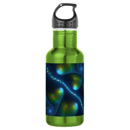 Fantasy Lights Abstract Blauw Groen Geel Fractal Waterfles (Voorkant)