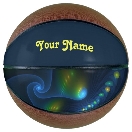 Fantasy Lights Abstract Blauw Groene Fractal Name Basketbal (Voorkant)