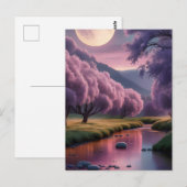 Fantasy maanverlichte rivier droomlandschap illust briefkaart (Voorkant / Achterkant)