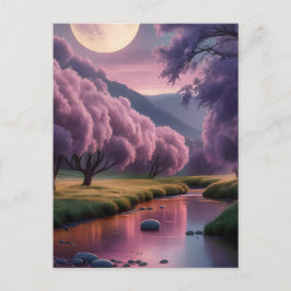 Fantasy maanverlichte rivier droomlandschap illust briefkaart