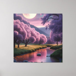 Fantasy maanverlichte rivier droomlandschap illust canvas afdruk