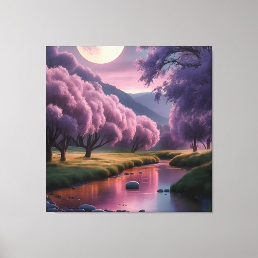 Fantasy maanverlichte rivier droomlandschap illust canvas afdruk (Voorkant)
