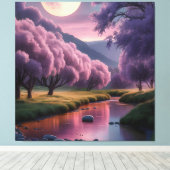 Fantasy maanverlichte rivier droomlandschap illust canvas afdruk (Insitu (Houten vloer))