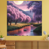 Fantasy maanverlichte rivier droomlandschap illust canvas afdruk (Insitu (Woonkamer))