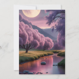 Fantasy maanverlichte rivier droomlandschap illust feestdagenkaart