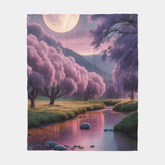 Fantasy maanverlichte rivier droomlandschap illust fleece deken (Voorkant)