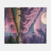 Fantasy maanverlichte rivier droomlandschap illust fleece deken (Voorkant (Horizontaal))