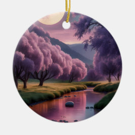 Fantasy maanverlichte rivier droomlandschap illust keramisch ornament