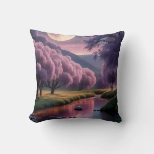 Fantasy maanverlichte rivier droomlandschap illust kussen