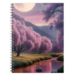 Fantasy maanverlichte rivier droomlandschap illust notitieboek