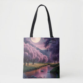 Fantasy maanverlichte rivier droomlandschap illust tote bag