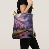Fantasy maanverlichte rivier droomlandschap illust tote bag (Dichtbij)