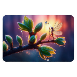 Fantasy-macro fotografie van een klein bosnimfje magneet