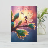 Fantasy-macro fotografie van een klein bosnimfje save the date (Staand voorkant)