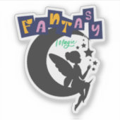 Fantasy Magic - Sprookje Zittend op de maan met st Sticker (Voorkant)