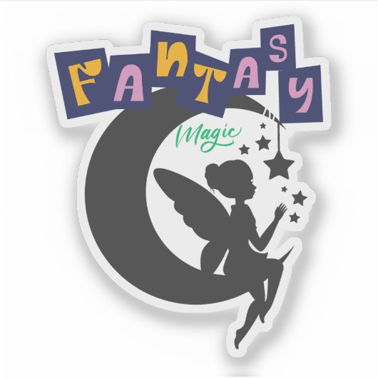 Fantasy Magic - Sprookje Zittend op de maan met st Sticker (Voorkant)