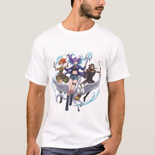 Fantasy Magic Trio PNG, Anime Style Wizard, Archer T-shirt (Voorkant)