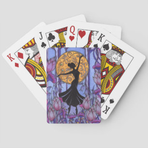 Fantasy Magisch Bos Paarse Bloemendanseres Speelt Pokerkaarten