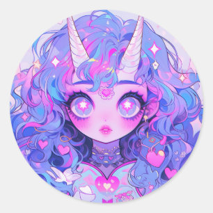 Fantasy Magische Eenhoorn Creature Anime Meisje Ronde Sticker