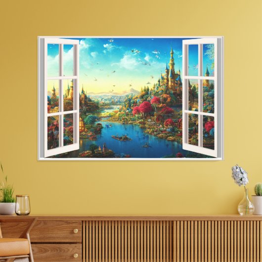Fantasy Magische Wereld Neframe Raam Kinderkamer  Canvas Afdruk (Insitu (Woonkamer))