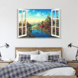 Fantasy Magische Wereld Neframe Window Kids Kamer  Canvas Afdruk