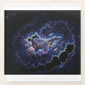 Fantasy Mandelbrot Gevechtsvliegtuig In Fractale P Glazen Onderzetter