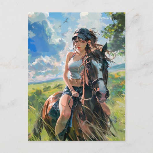 Fantasy Manga Rider in levendige landschappen Briefkaart (Voorkant)