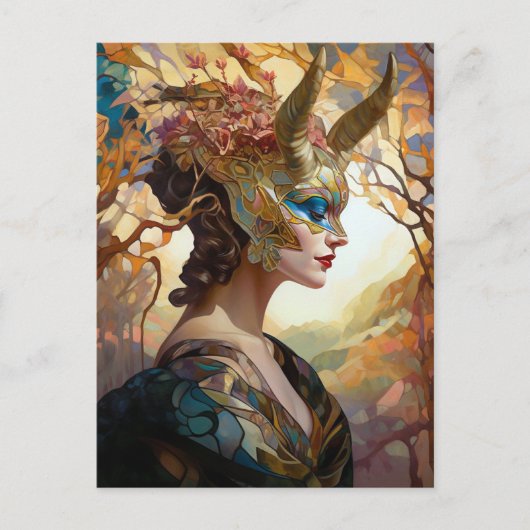 Fantasy Mask Lady Art Briefkaart (Voorkant)