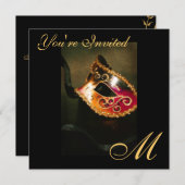 Fantasy Masquerade Mask Monogram Gold Invitation Kaart (Voorkant / Achterkant)