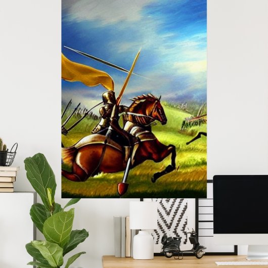 Fantasy Medieval Knight AI Digital Art Poster #01 (Thuiskantoor)