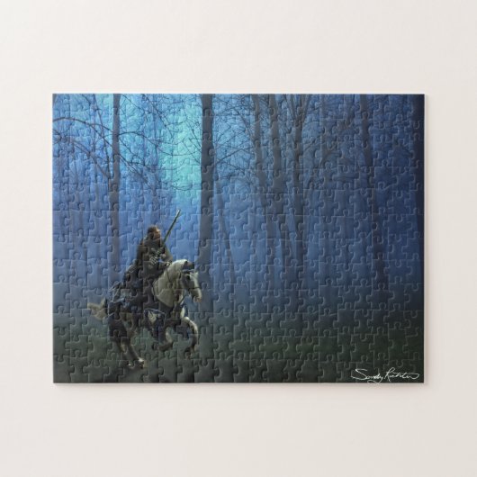 Fantasy Medieval Knight op Horseback in Moonlight Legpuzzel (Horizontaal)