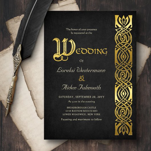 Fantasy Medieval Wedding Folie Uitnodiging