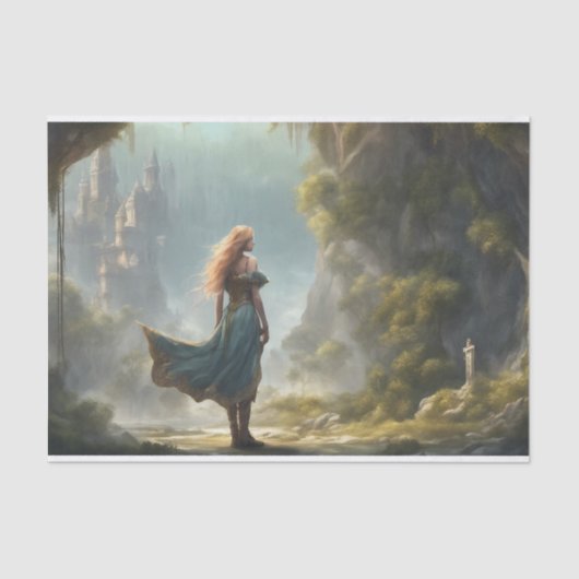 Fantasy Meisje met kasteel Decoupage Tissuepapier (Voorkant)