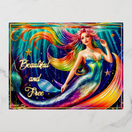 Fantasy Meisje Zeemeermin Water Natuur Nymph Mooi Folie Feestdagen Briefkaart