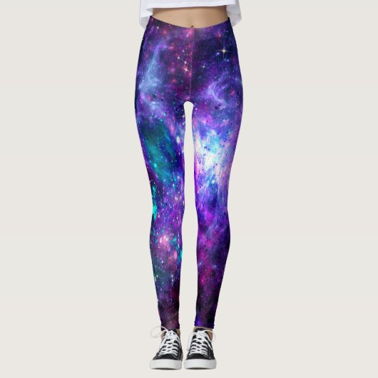 Fantasy Melkweg Kosmische Ruimte Paars Turquoise R Leggings (Voorkant)