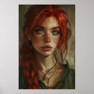 Fantasy Menselijk Vrouw Commoner met Rood Haar en Poster