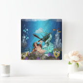 Fantasy Mermaid and Fish Square Wall-klok Vierkante Klok (Huis)