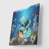 Fantasy Mermaid and Fish Square Wall-klok Vierkante Klok (Hoek)