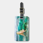 Fantasy Mermaid op de kust van het Aqua Blue Zee Bagagelabel (Voorkant verticaal)