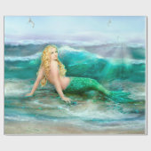 Fantasy Mermaid op de kust van het Aqua Blue Zee Cadeaupapier (Vlak)
