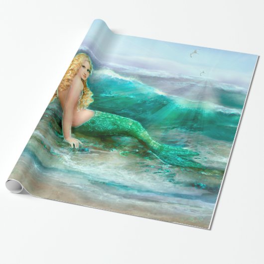 Fantasy Mermaid op de kust van het Aqua Blue Zee Cadeaupapier (Uitgerold)