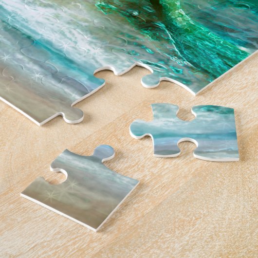 Fantasy Mermaid op de kust van het Aqua Blue Zee Legpuzzel (Zijkant)