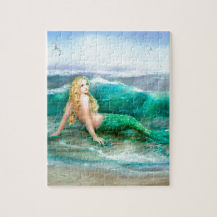 Fantasy Mermaid op de kust van het Aqua Blue Zee Legpuzzel
