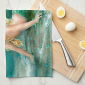 Fantasy Mermaid op de kust van het Aqua Blue Zee Theedoek (Quarter Fold)