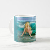 Fantasy Mermaid op Shore met Aqua Waves Koffiemok (Voorkant links)