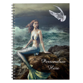 Fantasy Mermaid op Zee met Seagull Personaliseren Notitieboek