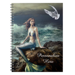 Fantasy Mermaid op Zee met Seagull Personaliseren Notitieboek