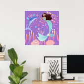 Fantasy Mermaid paars roze dolfijn oceaan 2 Poster (Thuiskantoor)